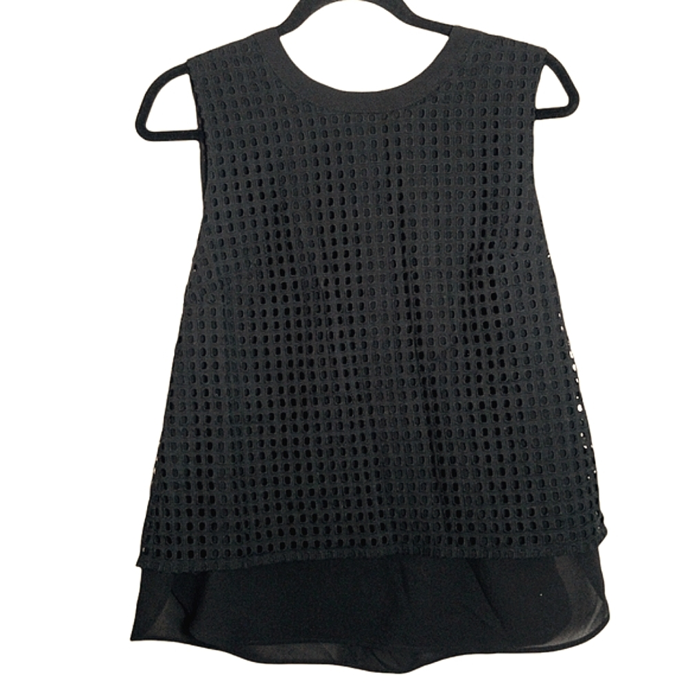 J Crew black double layer sleeveless eyelet blouse